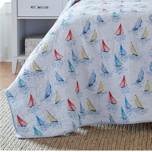 NIP Laura Ashley Twin Quilt Set Cotton Reversible with Sham (Ahoy Blue, Twin) - Picture 5 of 9